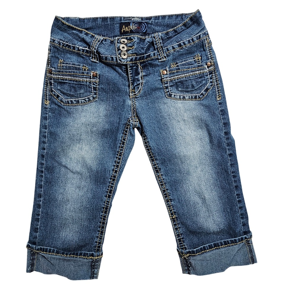 Angels Women 28 Blue Denim Capri Jeans Y2K Cuffed Cropped Pants